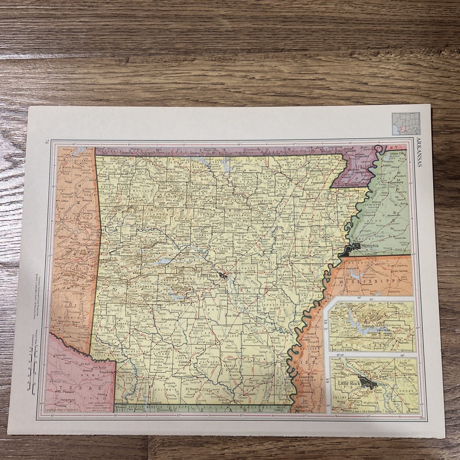 Antique 1956 Map Of Arkansas 14”x11”