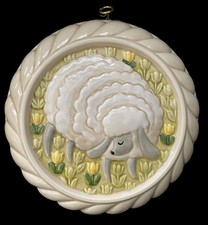 Vtg Sheep Mold HIMARK JAPAN Ceramic Mold Tulips Flowers Wall Decor Cottagecore