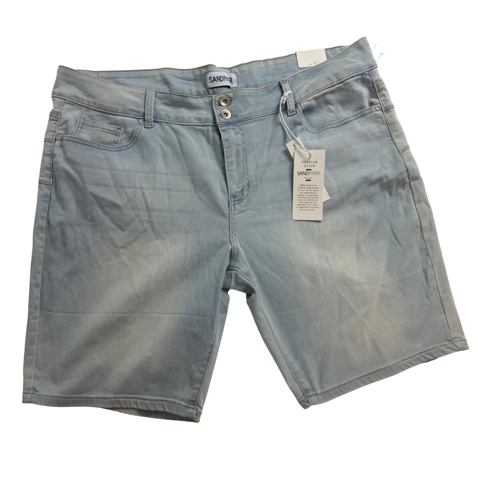 Sandpiper Premium Denim Bermuda Shorts Light Wash Super Soft Plus Size 22W NWT