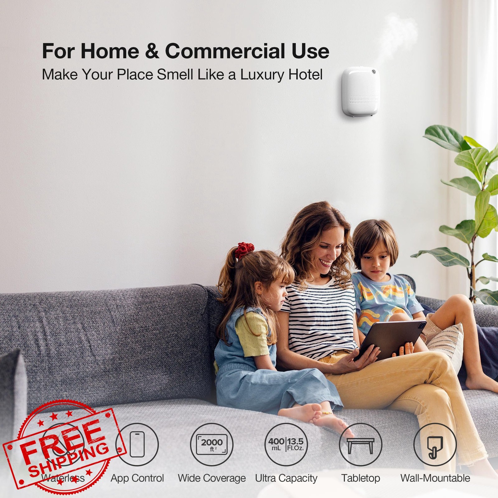 Smart Waterless Oil Diffuser 400mL App Control w/Fragrance Oil White