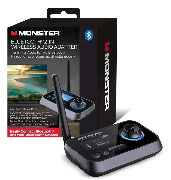 Monster Bluetooth Transmitter & Receiver, 2-in-1 Bluetooth Audio Adapter, Stream
