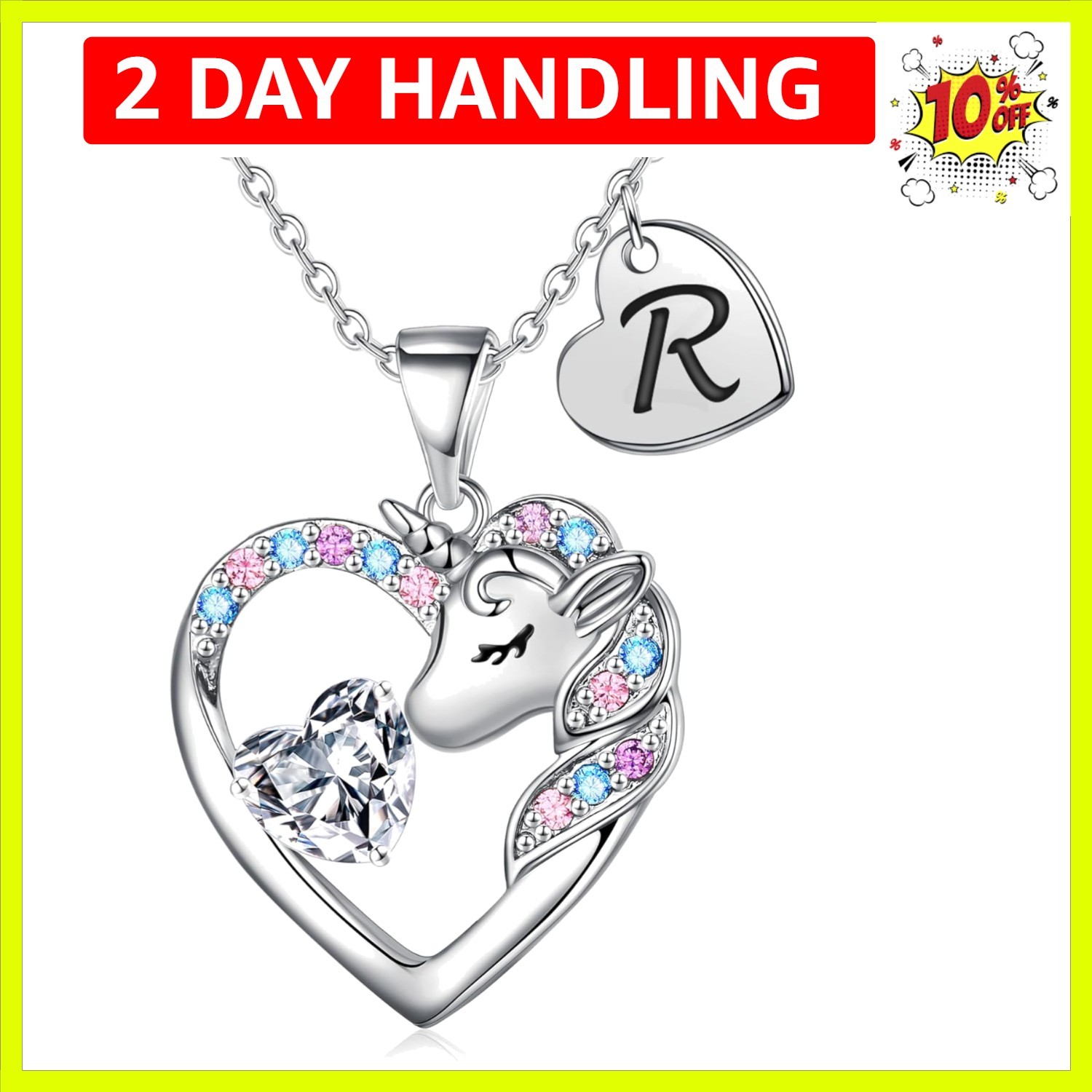 Valentines Gifts for Kids Girls Unicorn Necklace - Colorful CZ Heart Initial ...