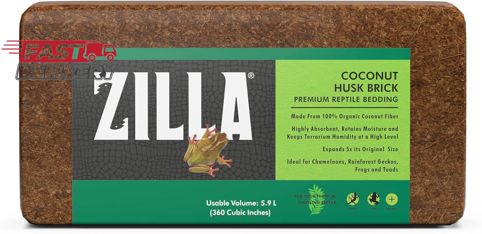 Zilla Coconut Husk Brick, Organic Bedding for Reptiles, Made with 100% Coconut F