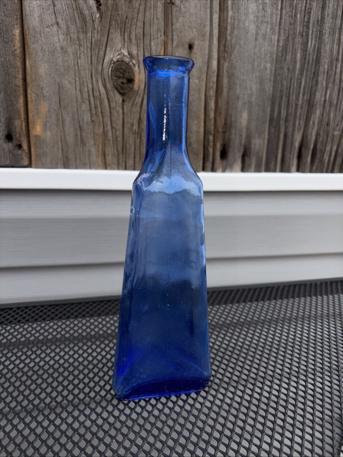 3 Sided Triangular Cobalt Blue Corked Bottle/Vase 10"