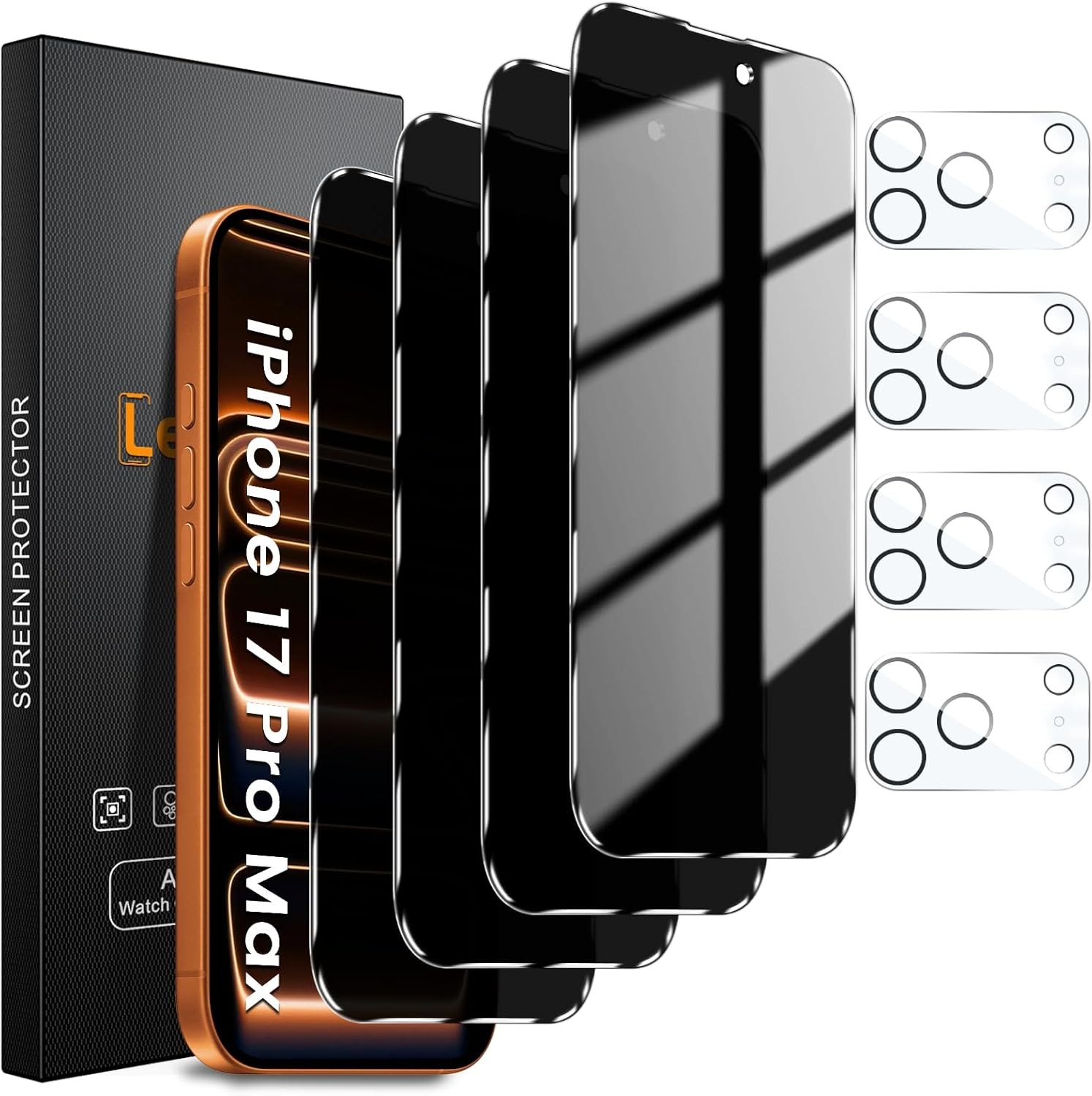 4 Pack Privacy Screen Protector & Camera Lens Protector for iPhone 17 Pro Max