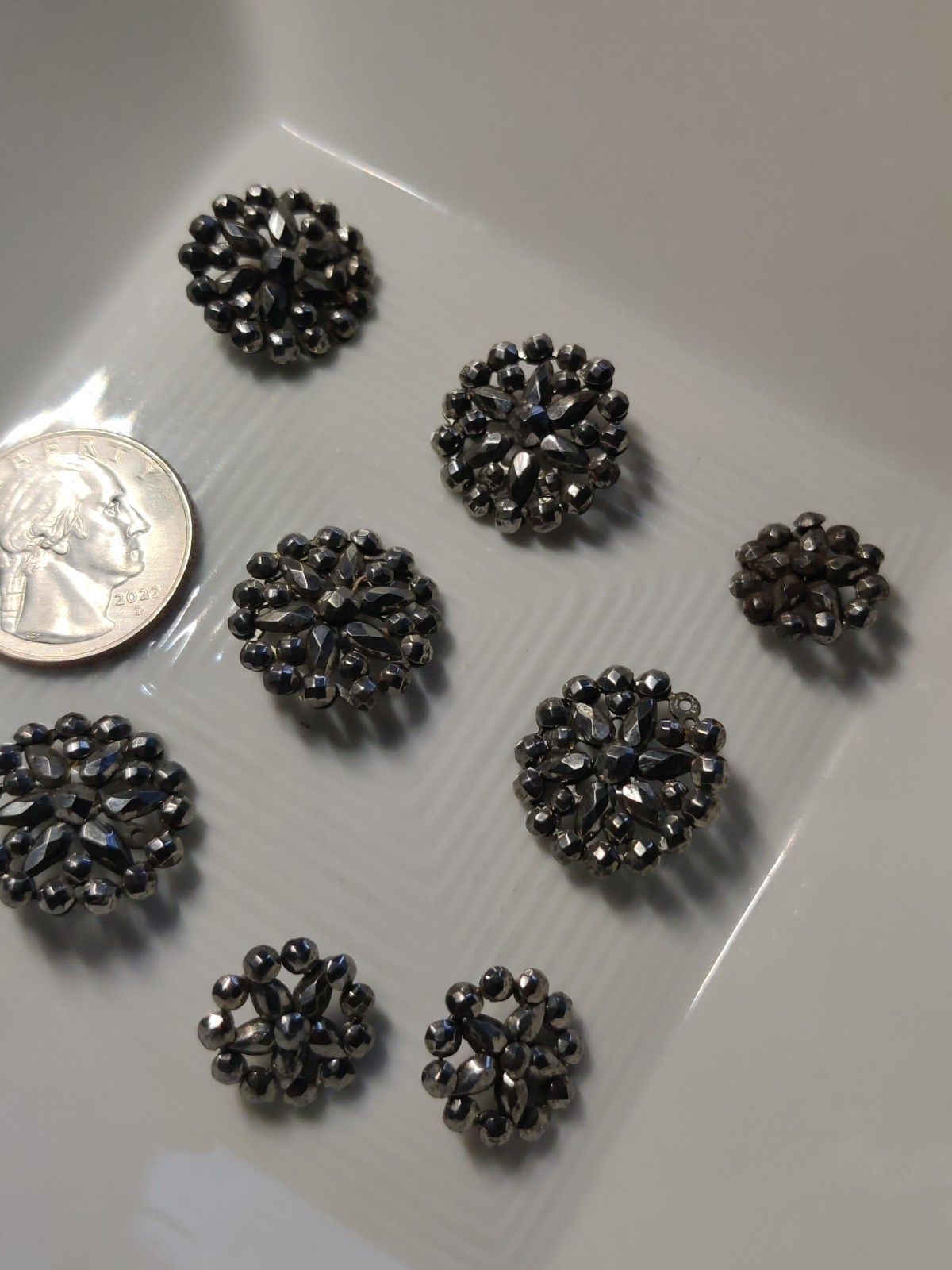 Antique Cut Steel Buttons Victorian 8 Total