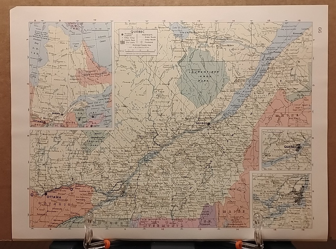 Old Vintage QUEBEC Atlas Map 1961 MSM Life Pictorial Atlas of the World