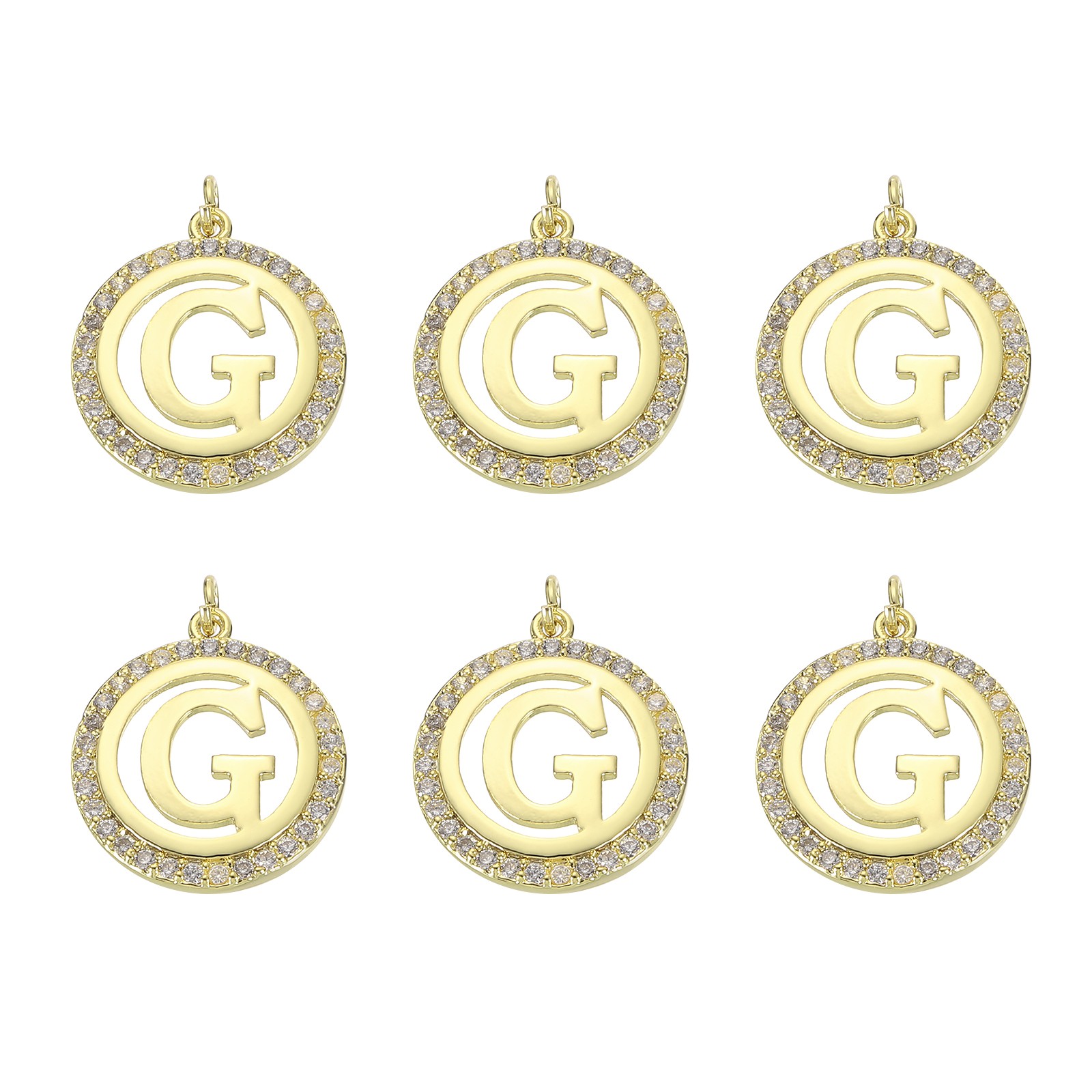 6 Pcs Letter Charm Bulk Initial Charm Round Alphabet Charm Pendant, Gold-G