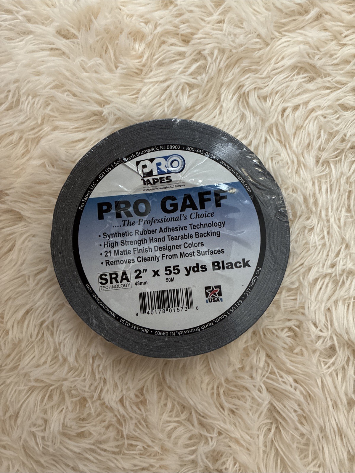 Pro Gaff Tape Black Gaffers Tape 2” x 55yd Elec Cord/Cables SRA Tech.