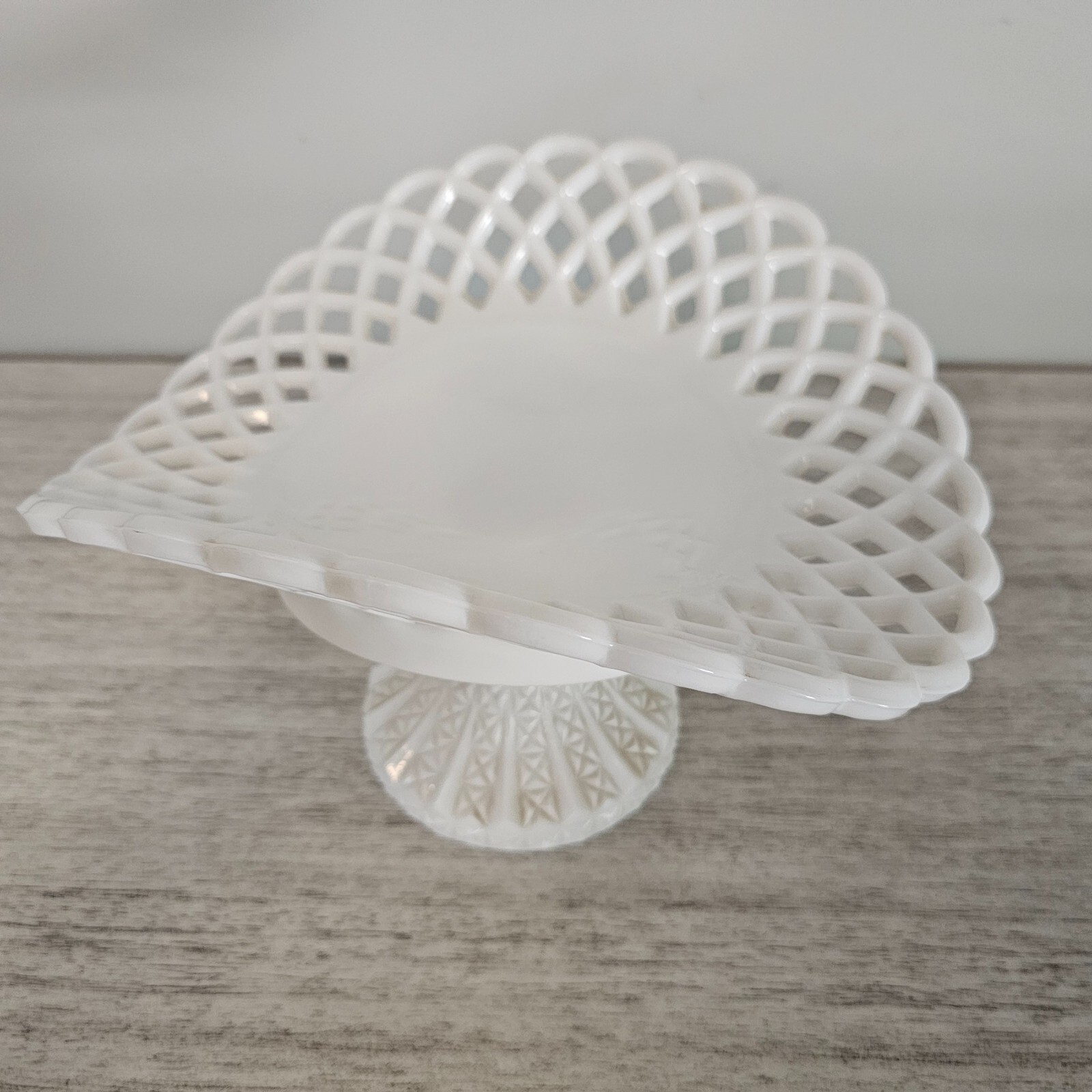 White Milk Glass Lace Lattice Open Banana Bowl Stand