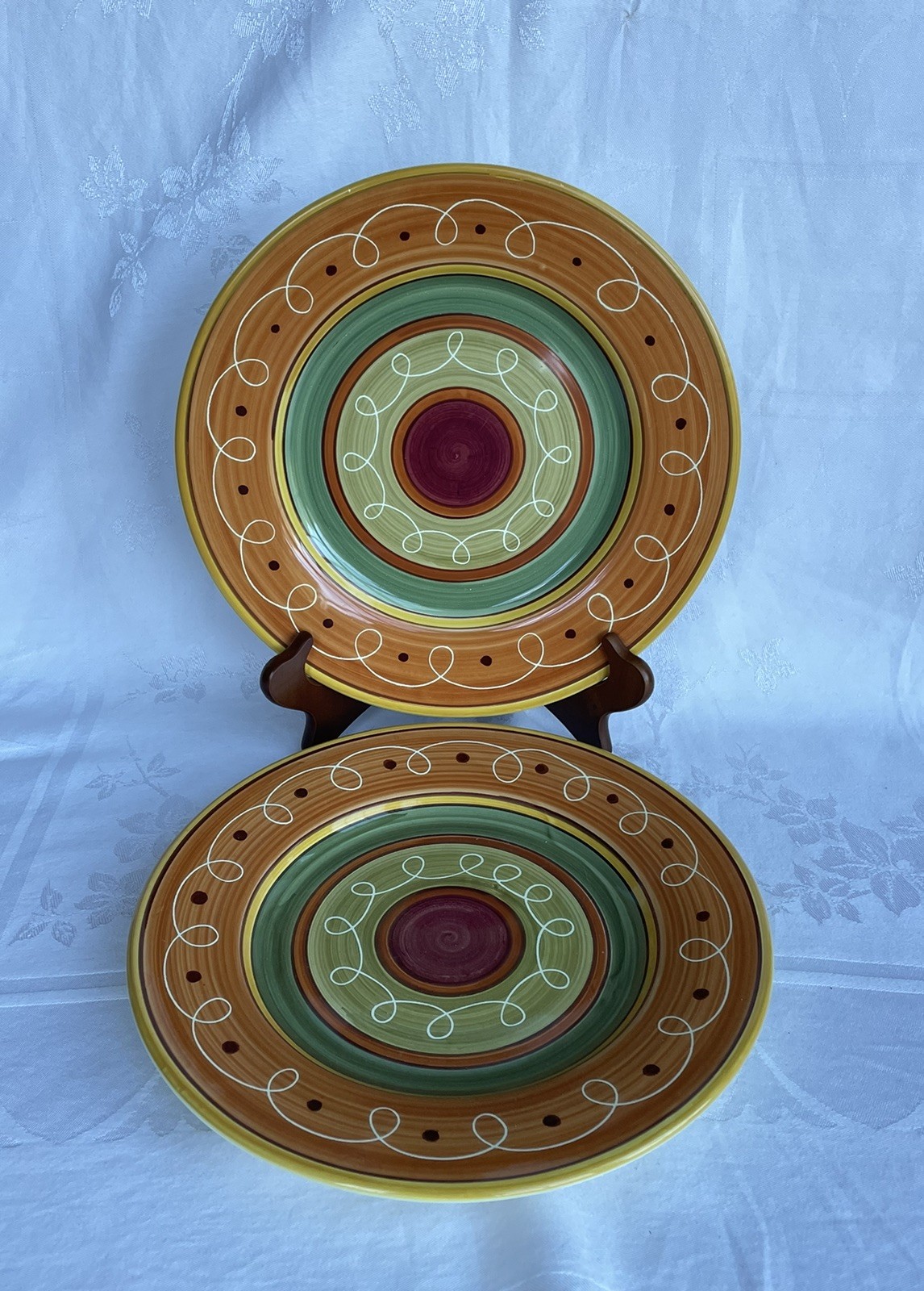 Pier 1 Etrusco Dinner Plate Hand Painted Italy Earthenware 11.5" Set of 2