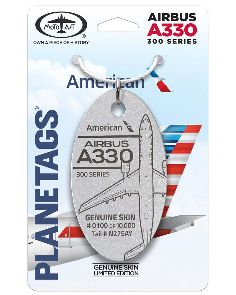 American Airlines A330-300 Tail #N275AY Aluminum Pearl Jet Plane Skin Bag Tag