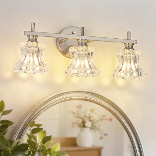 Brused Nickel Bathroom Light Fixtures Vintage Vanity 3-Light Brushed Nickel