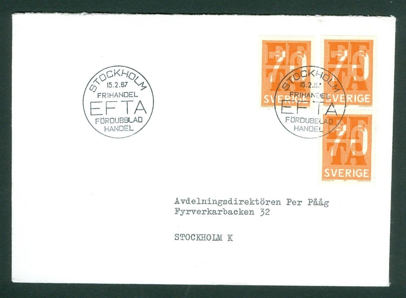 Sweden 1967 FDC. "EFTA" Eur. Free Trade Association. Address: Stockholm
