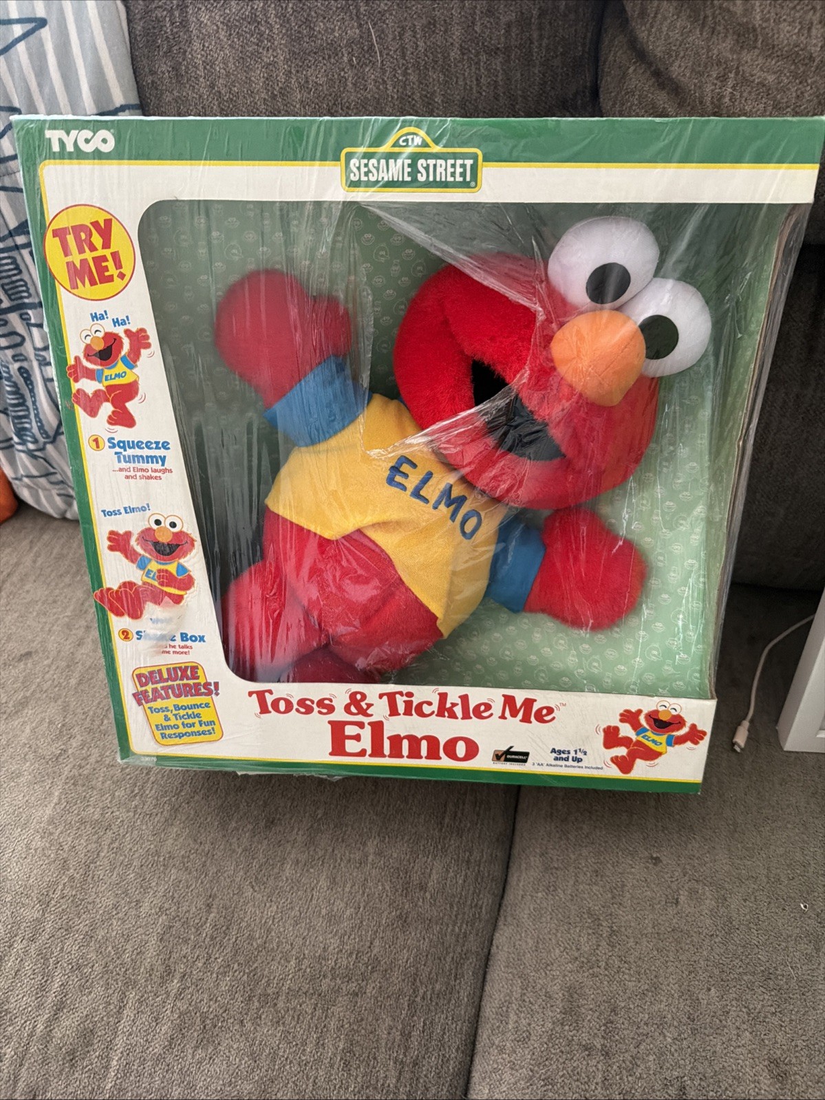 Vtg Tyco Toss and Tickle Me Elmo Plush Doll 1997 Tyco 14" Sesame Street NIB