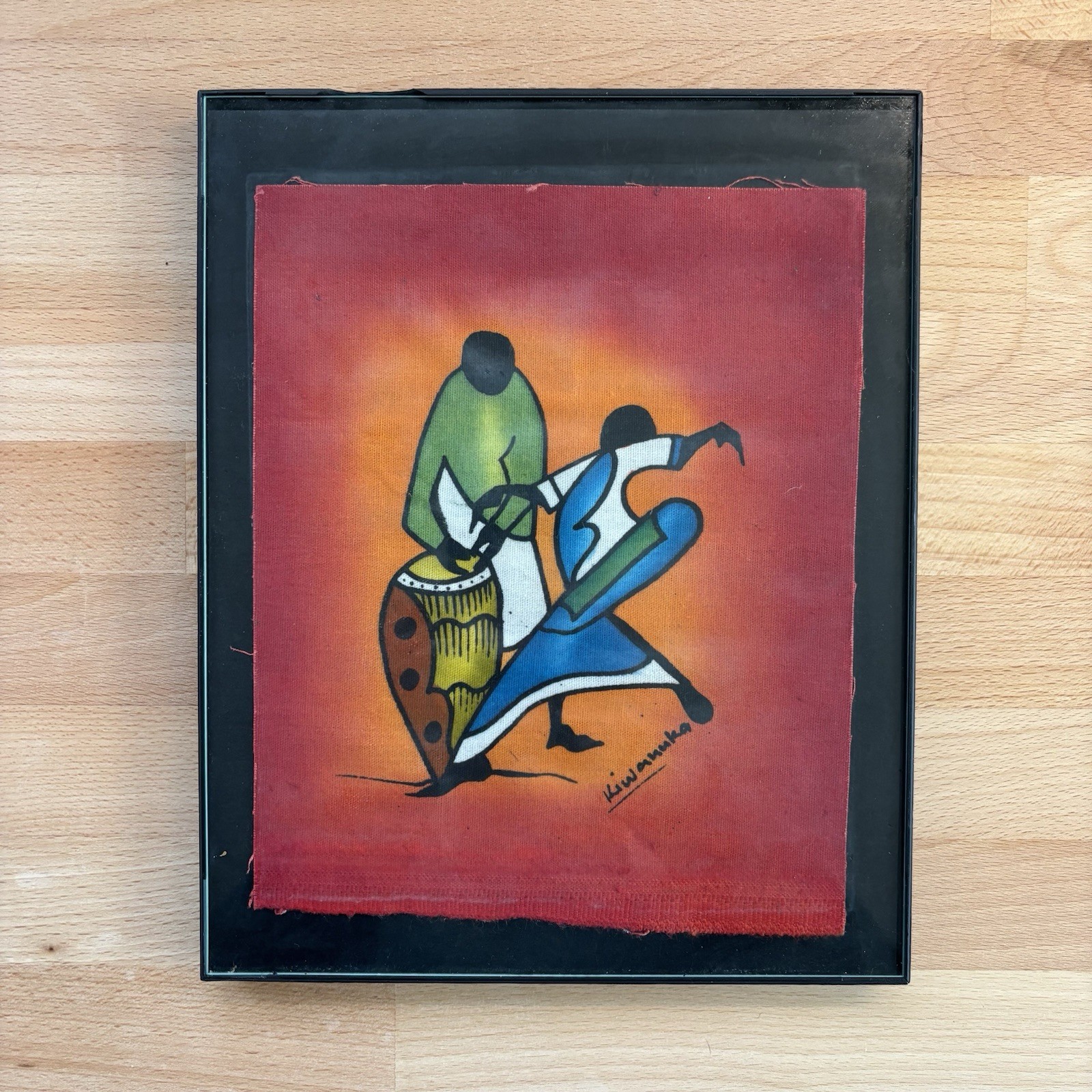 Kiwanuka Batik Textile Fabric Art Nairobi Kenya Dancing Music Folk Framed