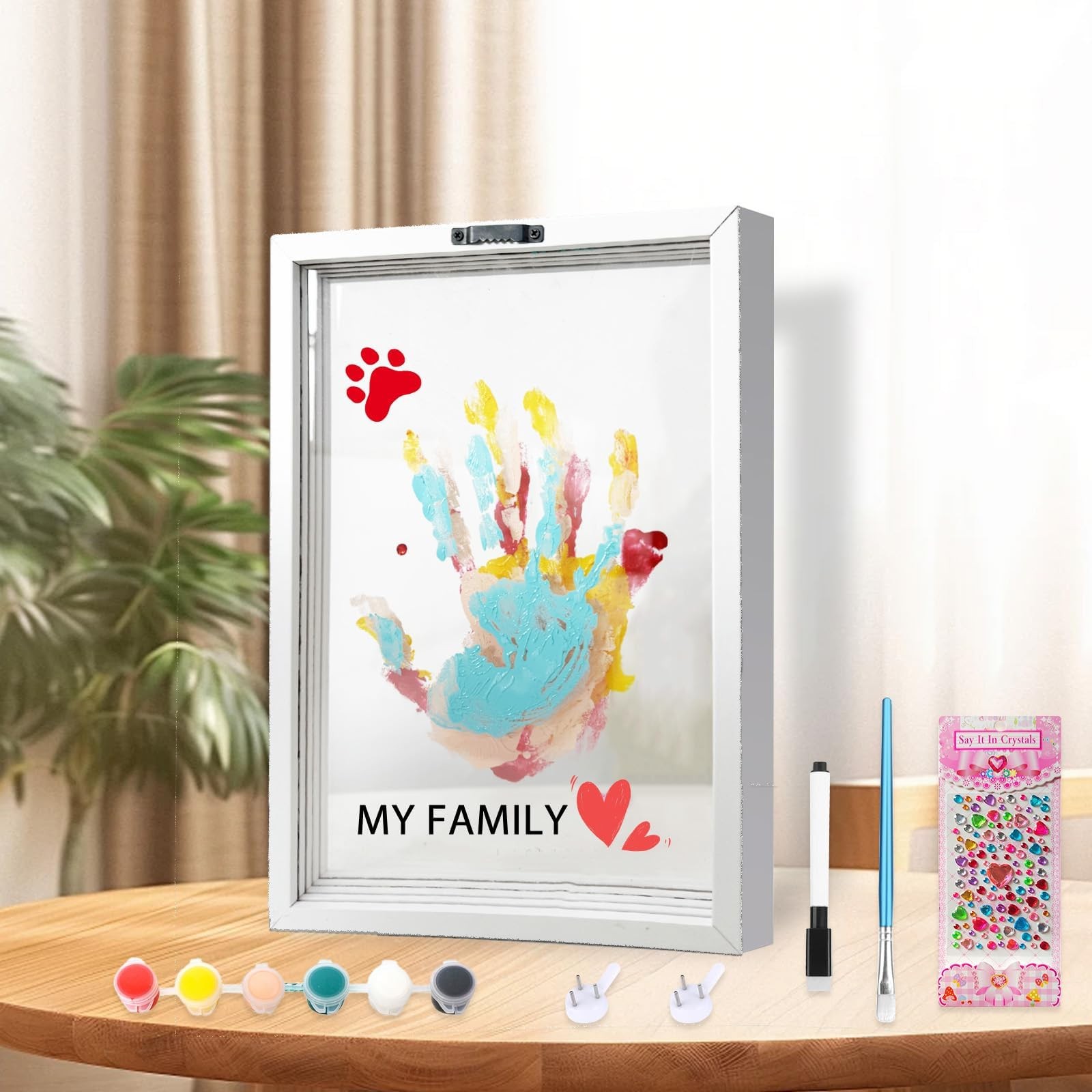Family Handprint Kit - DIY Craft Keepsake Frame with Clear Boards, Family Mem...
