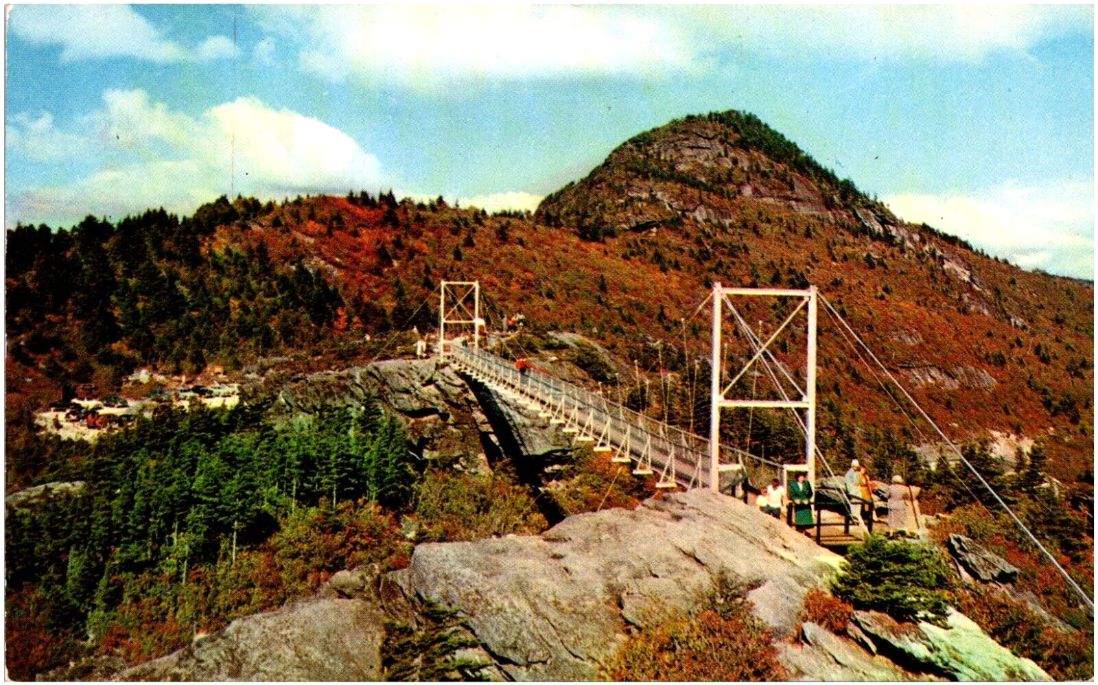 Mile High Swinging Bridge Grandfather Mountain North Carolina NC Chrome Postcard