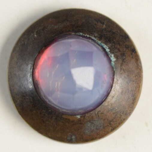 Victorian Fire Opalescent Glass Center Brass Button Fab! R43