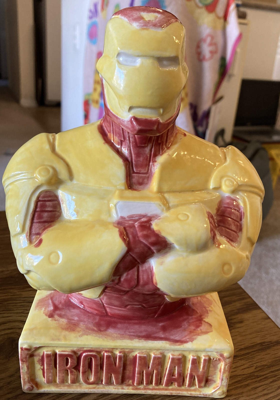 2012 Marvel Comics IRON MAN Hand painted Ceramic Coin Bank, DIY Color Me Mine