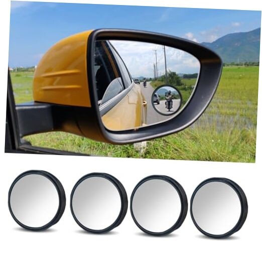 4PCS Car Blind Spot Mirror, 360° Wide Angle Convex Mirrors with Black