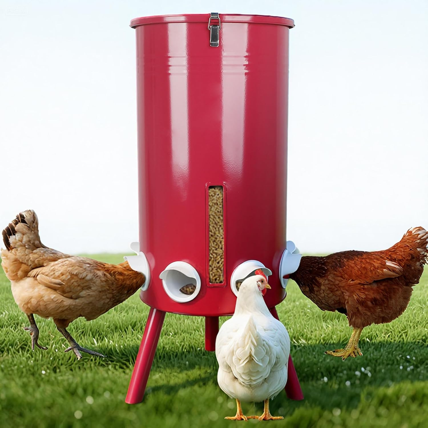 75 LB Large Free Standing Chicken Feeder, Portable Gravity Chicken Feeder Automa
