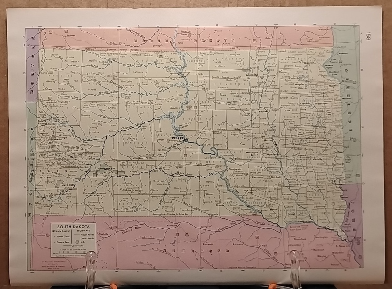 1961 Vintage SOUTH DAKOTA Authentic Atlas Map Life Pictorial Atlas of the World