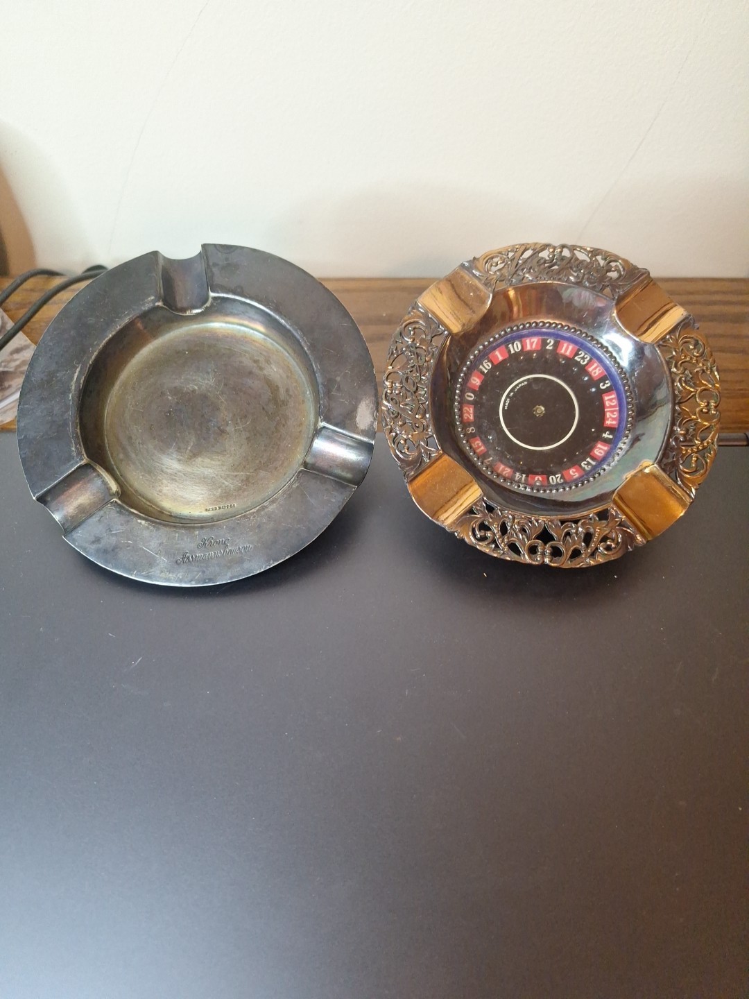 Vintage Roulette Wheel Ashtray Copper & German Silver Plated Ashtray Lot Of 2