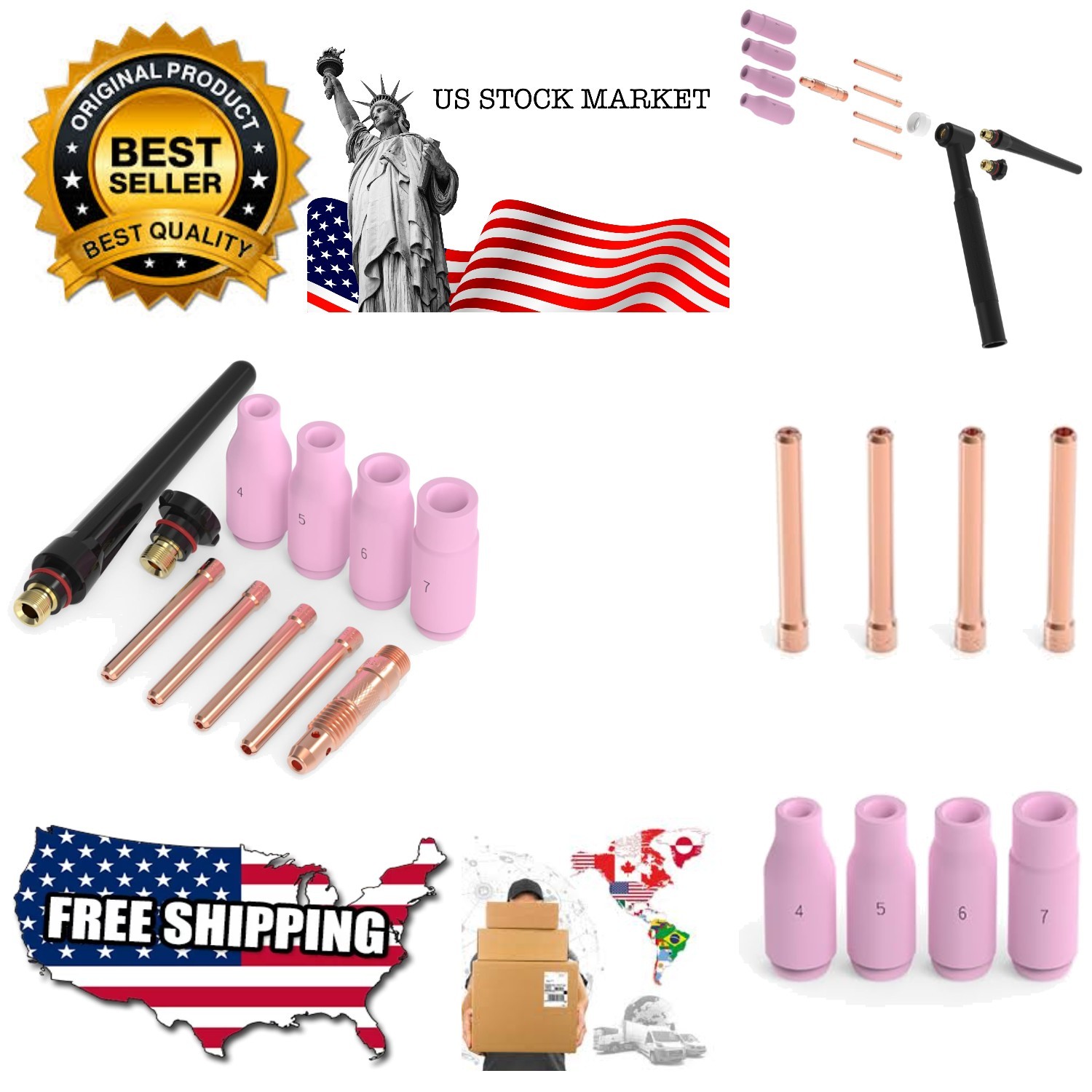 11Pcs TIG Welding Torch Consumables Kit Collets Alumina Ceramic Cups For WP-1...