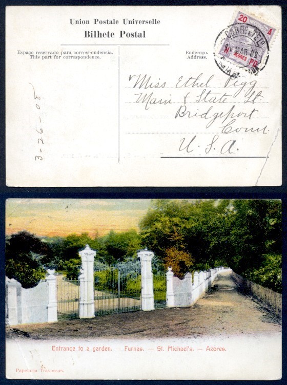 AZORES 1908 PPC TO USA