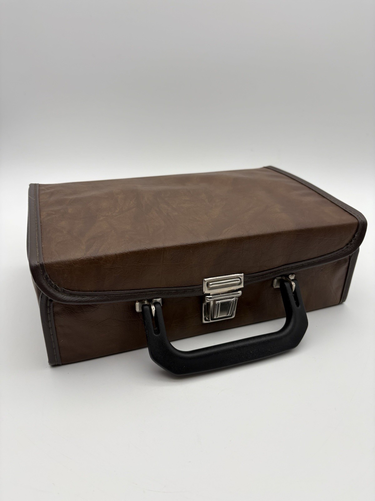 Vintage 12 Cassette Carrying Case, Briefcase, Storage Case, Brown Faux Leather