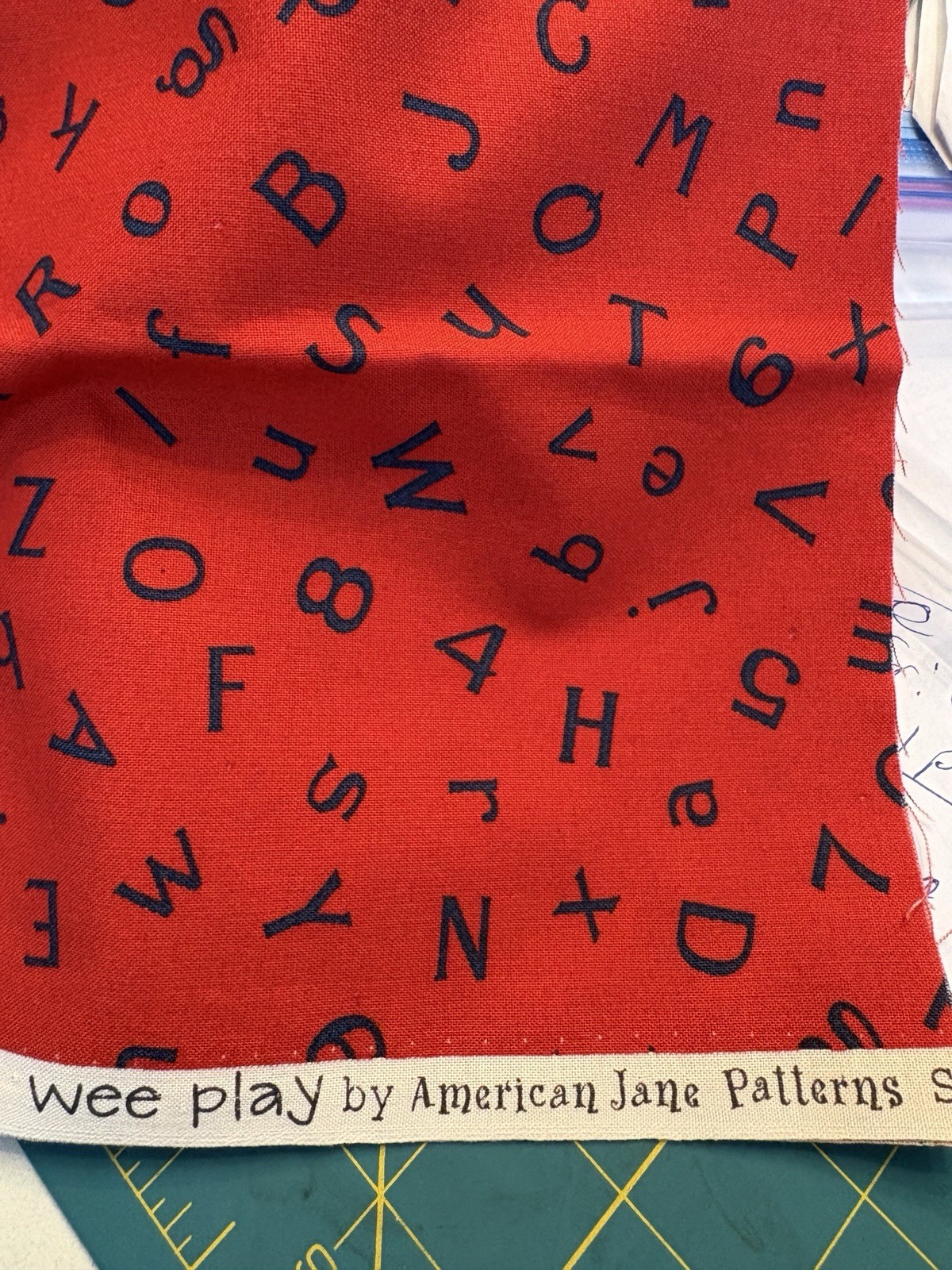 Red American Jane cotton fabric Moda Wee Play red 17"x44" Alphabet