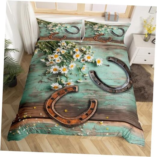 Rustic Farmhouse Duvet Cover Size Horseshoe Western Cowboys Queen Multi13