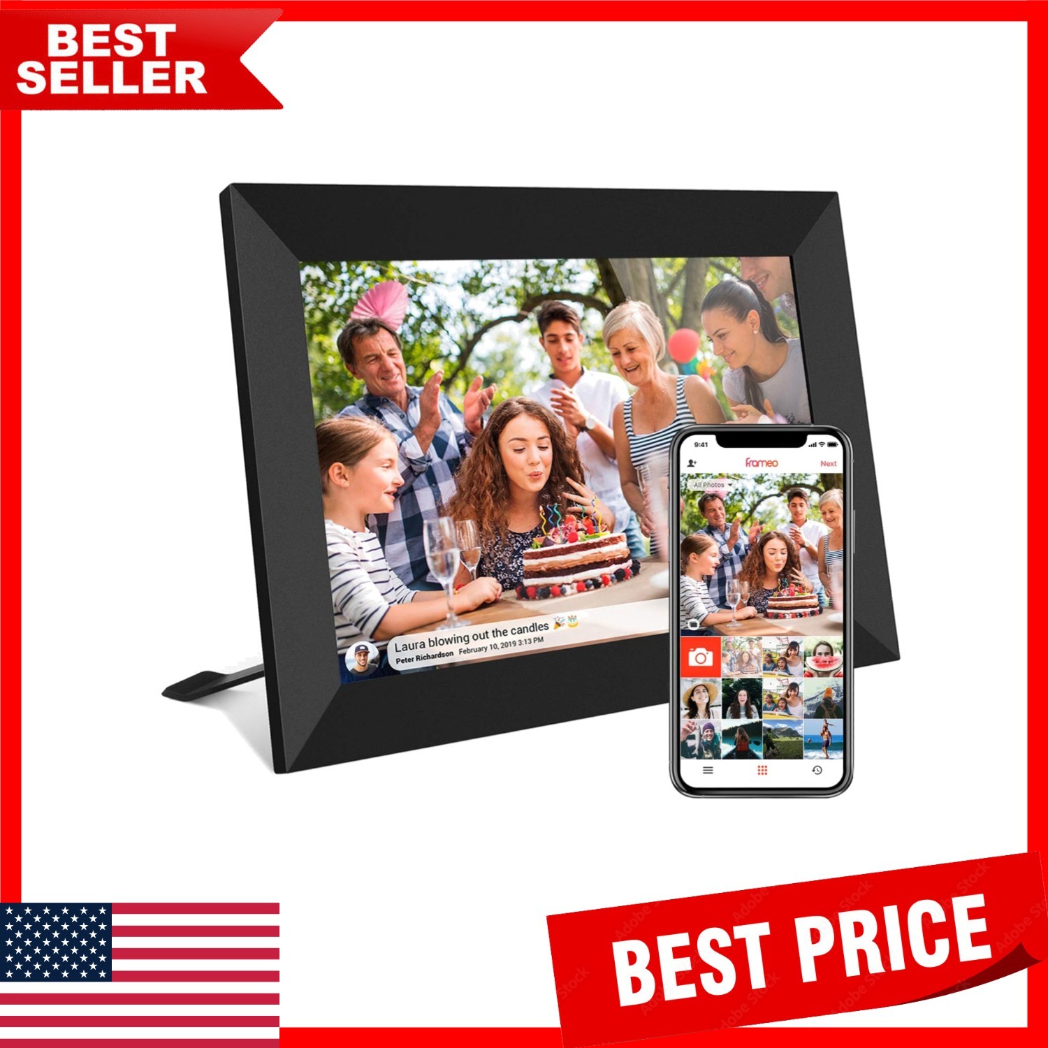10.1 Inch IPS LCD Smart Photo Frame 32GB - Share Memories Instantly via App