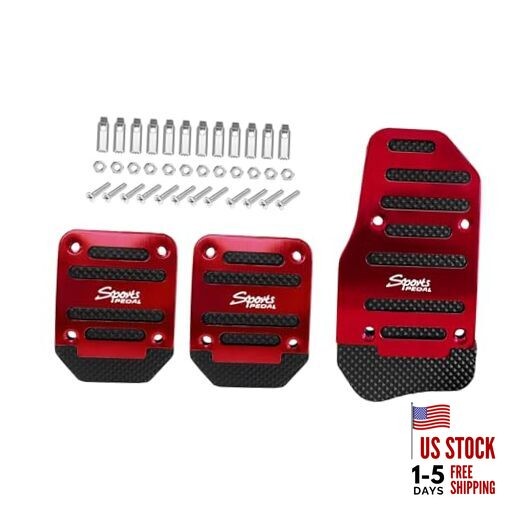 3PCS Non-Slip Car Pedal Cover, Brake Pedal Cover, Aluminum Manual/3PCS Red