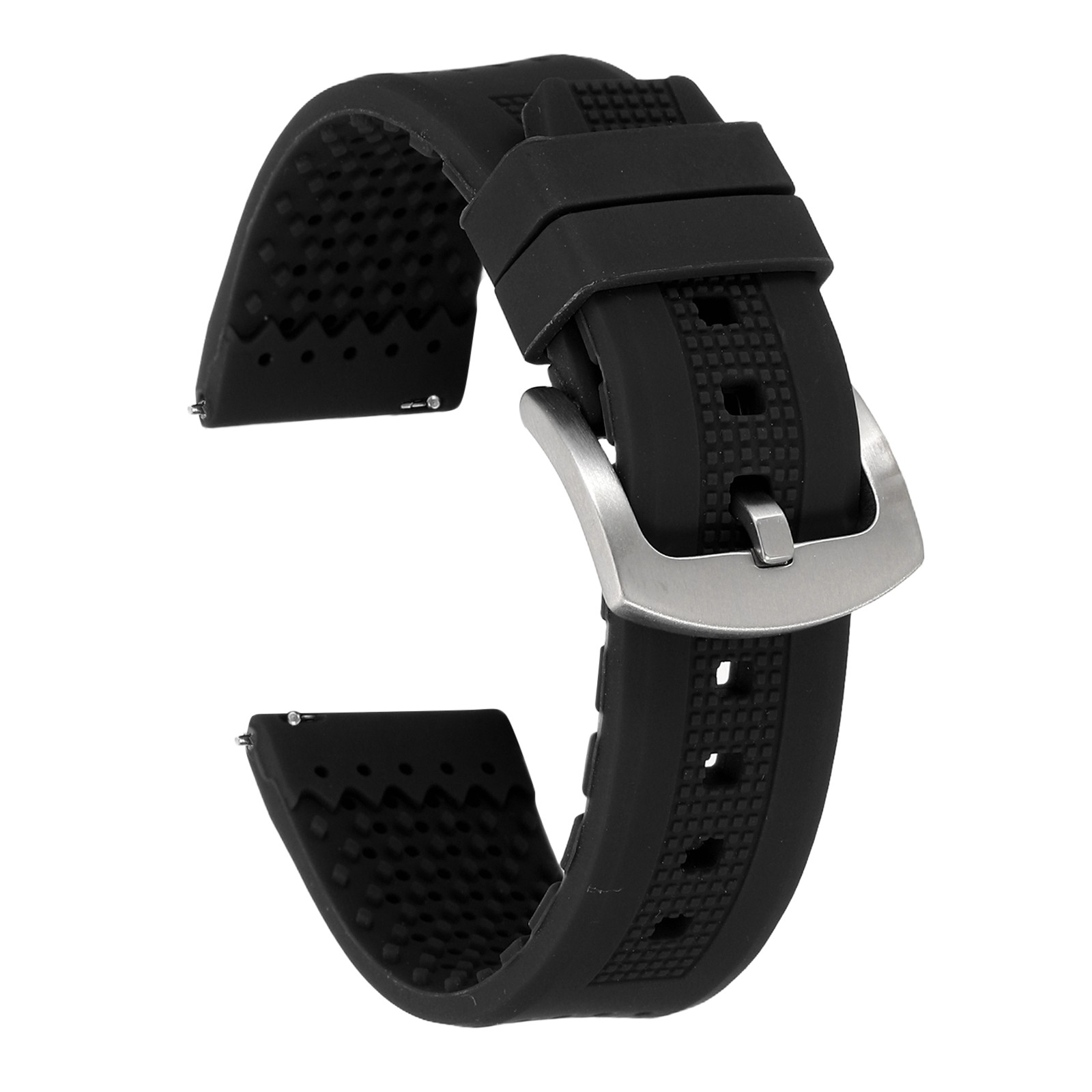 Silicone Watch Bands 22mm Soft Watch Bands with Silver Buckle, Black