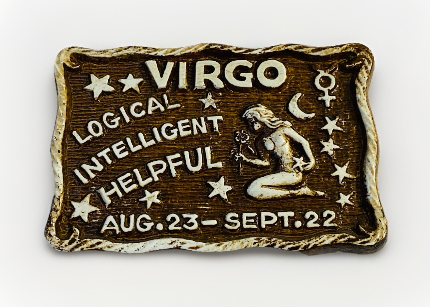 Retro Virgo Zodiac Small Desk Plaque Plastic 4” x 3” Inch 1970s 