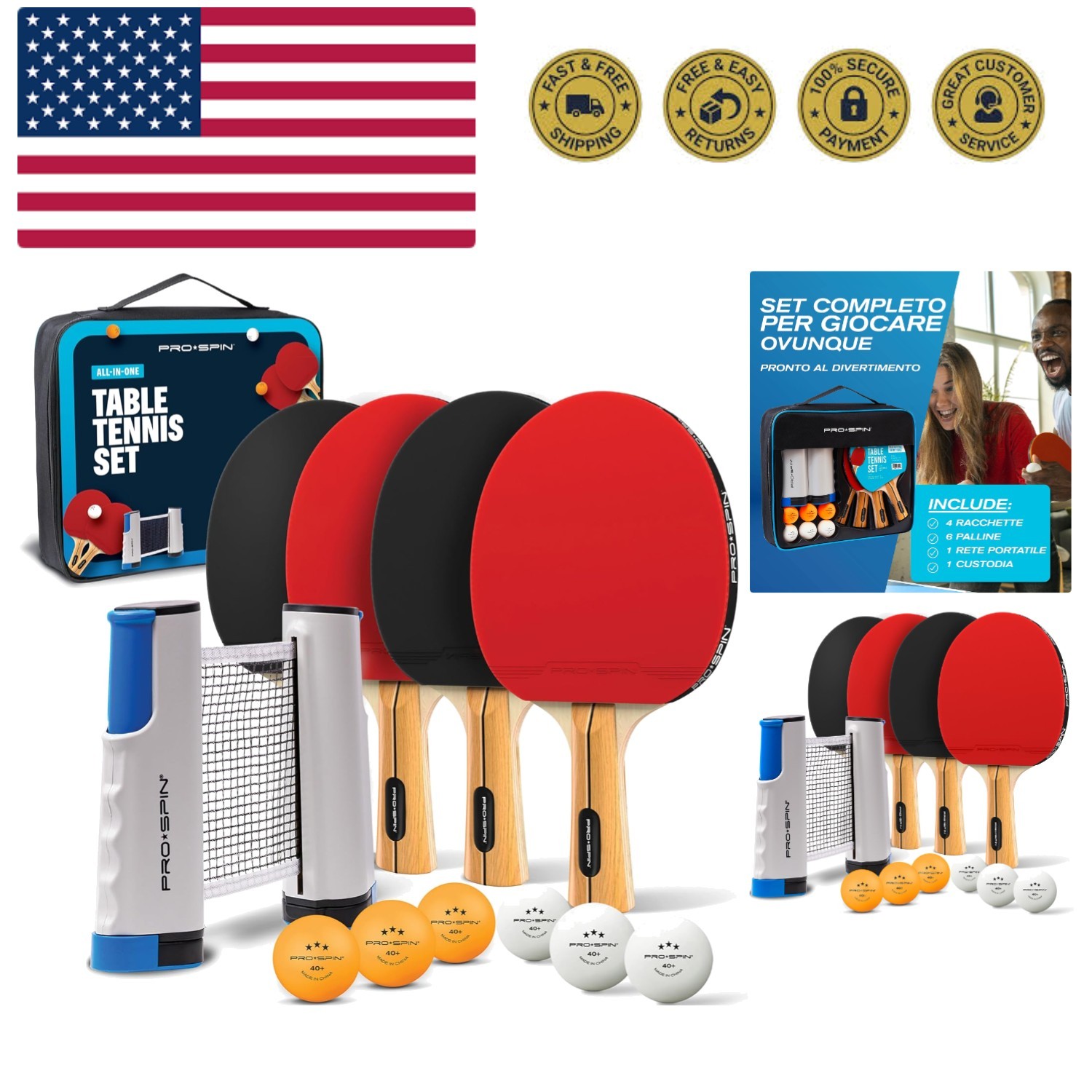 Portable Ping Pong Set with Retractable Ping Pong Net for Any Table, All-in-O...