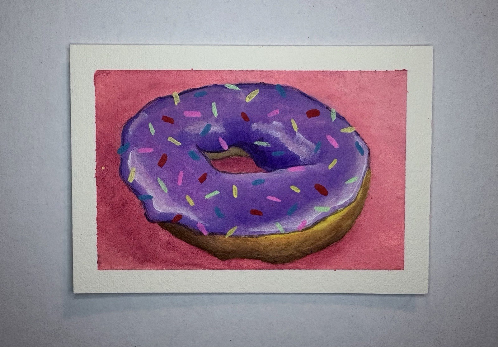 ACEO Art Card Original Acrylic & Collage Donut 2.5in x 3.5in feralrolypoly