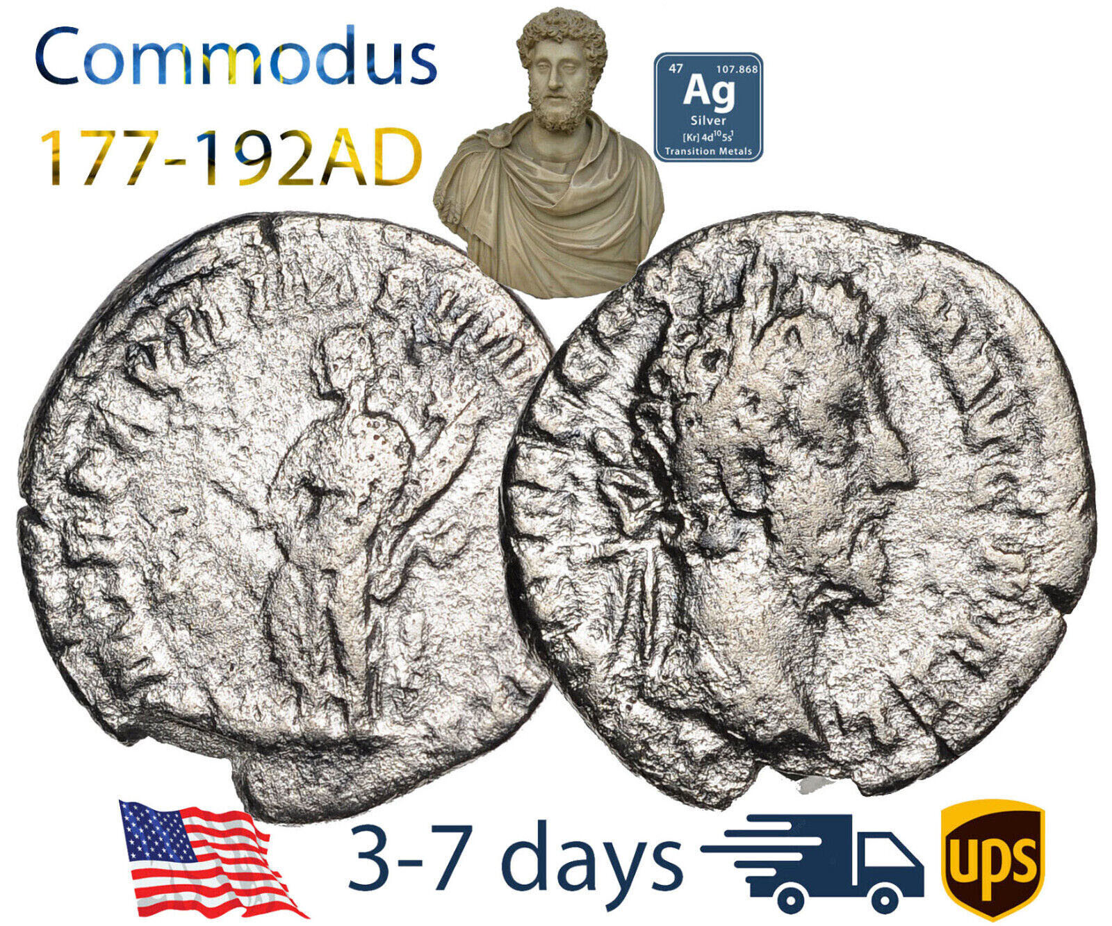 Ancient Roman Empire Coin Silver Denarius COMMODUS 177 - 192 AD Authentic #14930