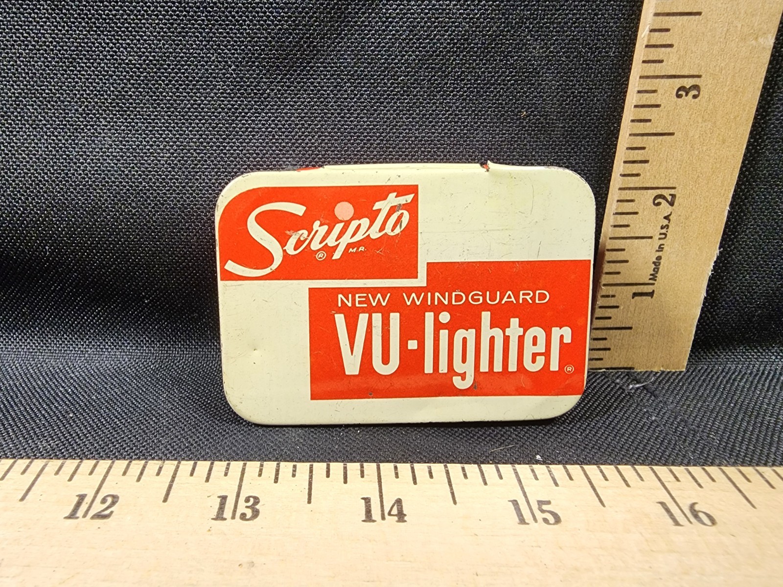 Vintage Advertising Scripto VU Lighter Metal Box Empty Great Shape 