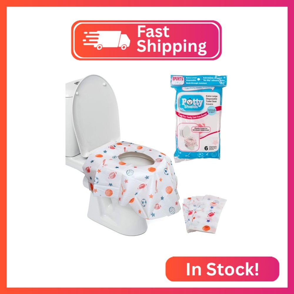 Potty Shields Toilet Seat Covers Disposable (6 Pack, Sports) - XL Waterproof Toi