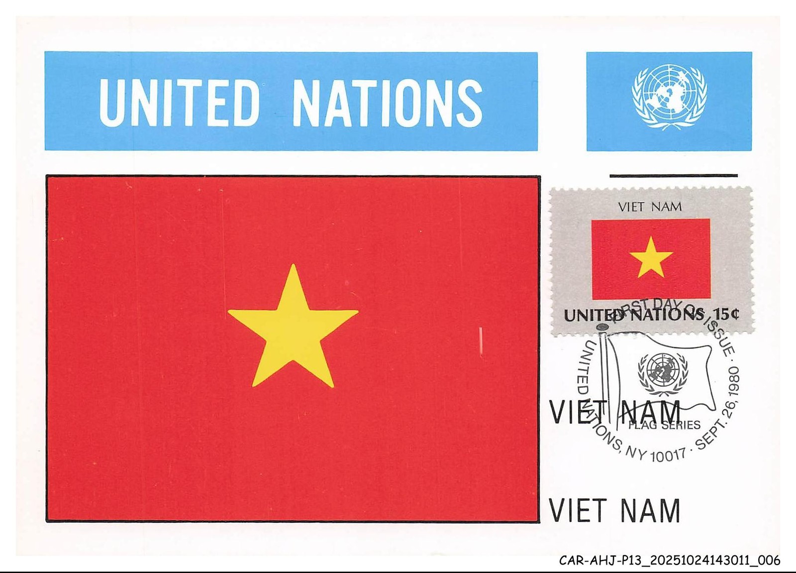 CAR-AHJP13-0570-CARTE-MAXIMUN - VIET-NAM - United Nations - 1980