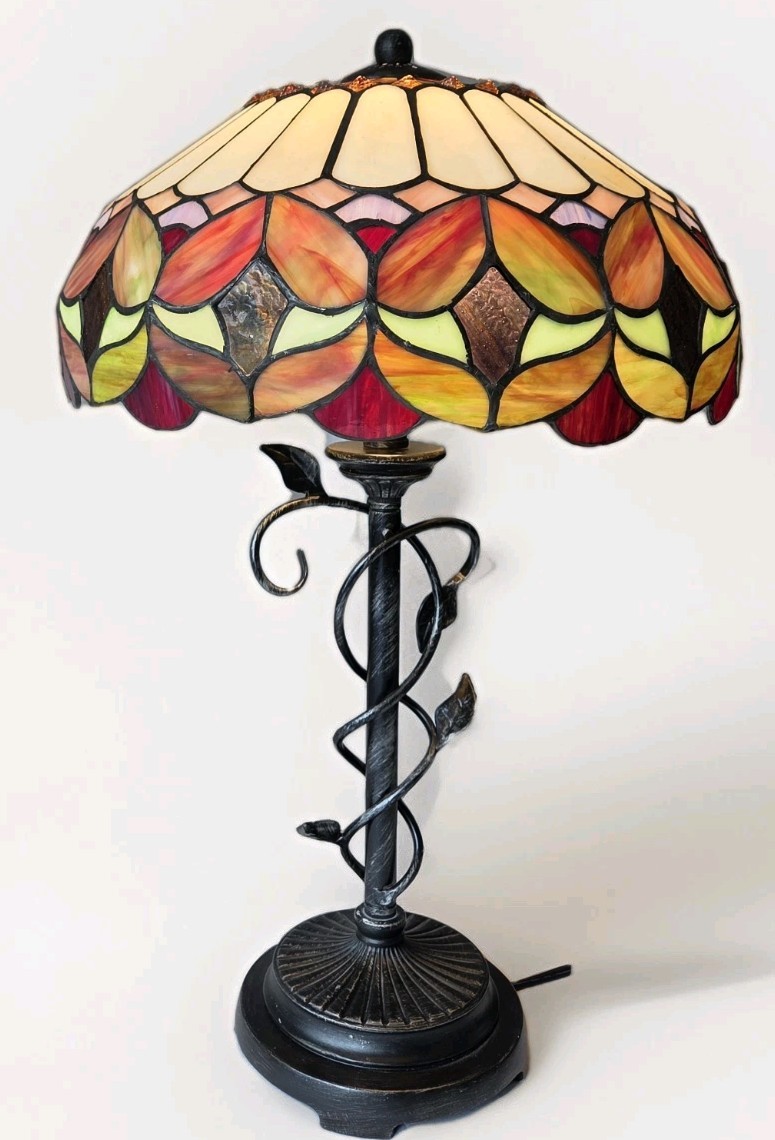 Tiffany Style Stained Glass Floral Jewels 24" Rustic Table Lamp Oil Shale Light 