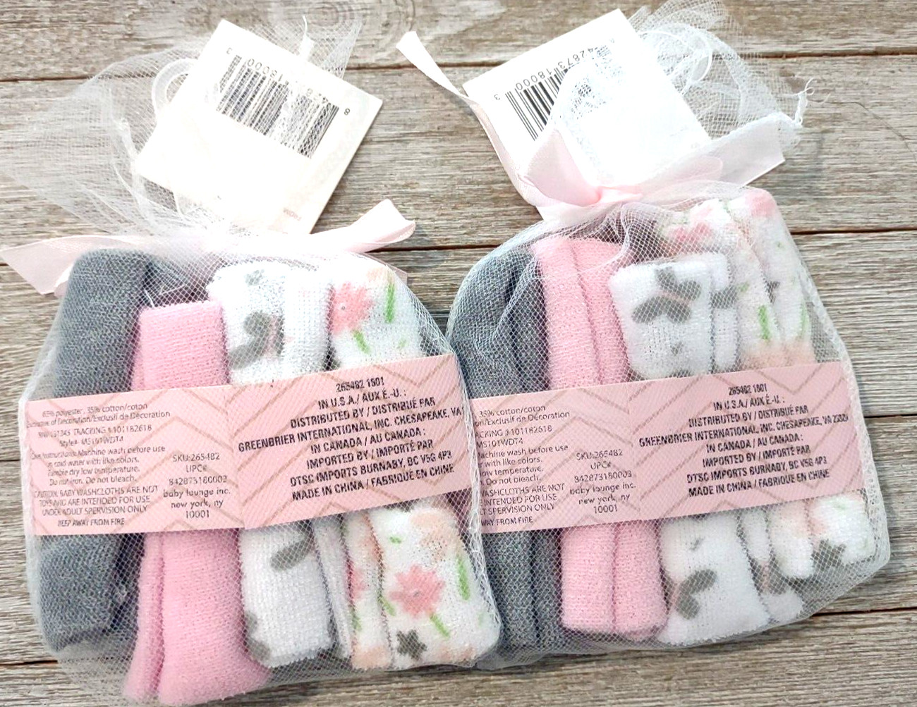 Baby Lounge 2 sets of 4 Washcloths Pink White Gray 