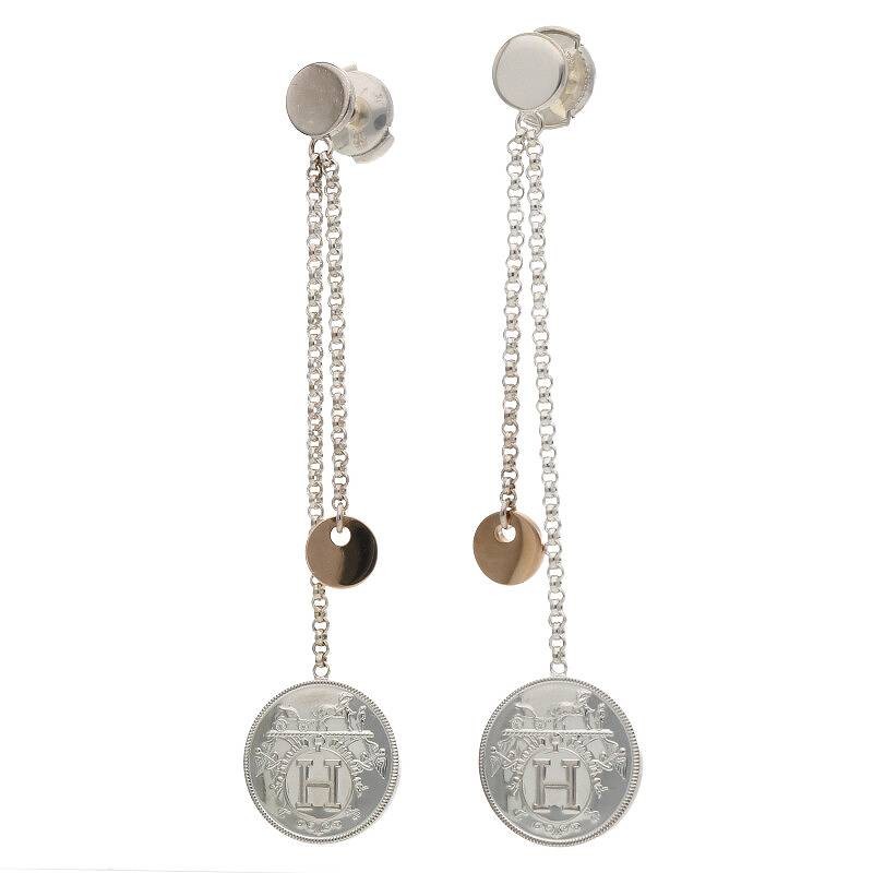 HERMES Ex Libris PM Combination Earrings (Silver x Gold Total Weight 7.19g) 1150