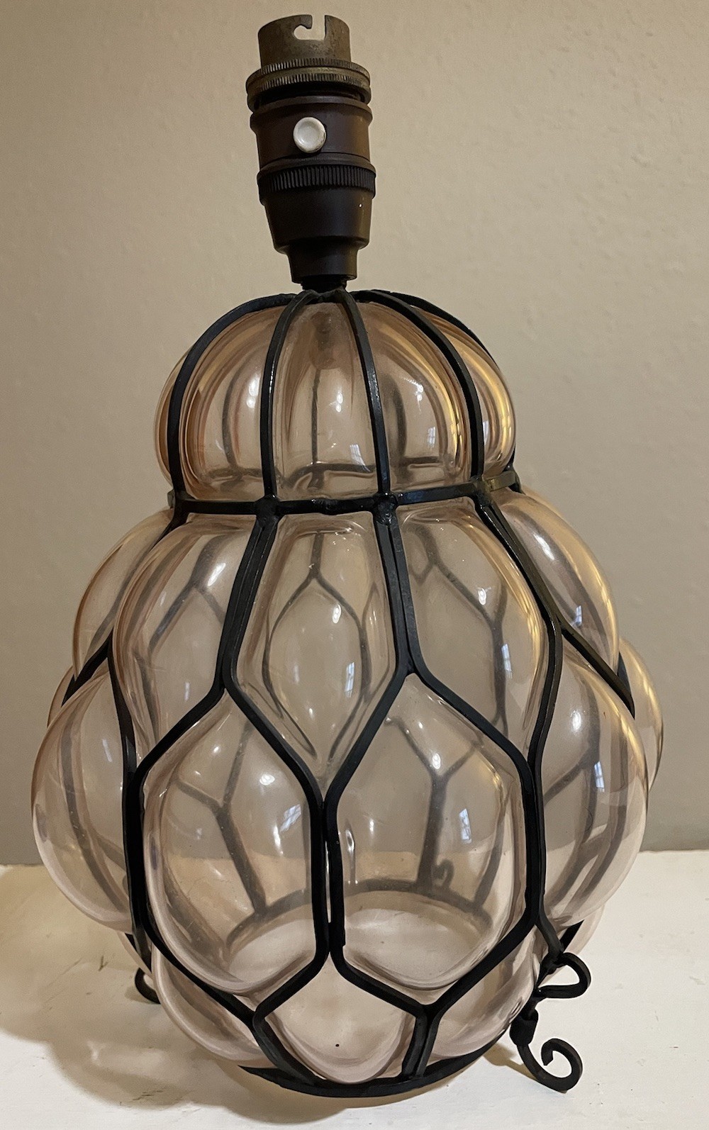 Vintage Hand Blown Murano Bubble Glass Caged Table Lamp Mid Century Venetian