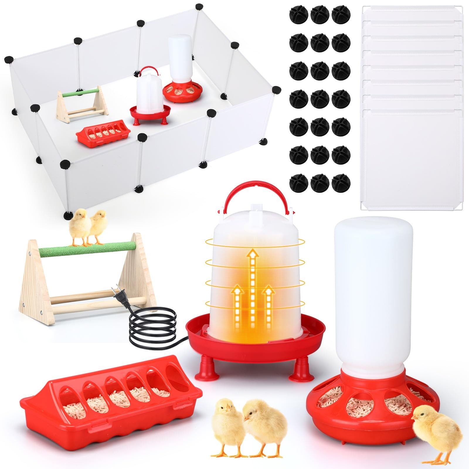 5 Pack Winter Chicken Brooder Box Starter Heated Chicken Waterer with Chick P...