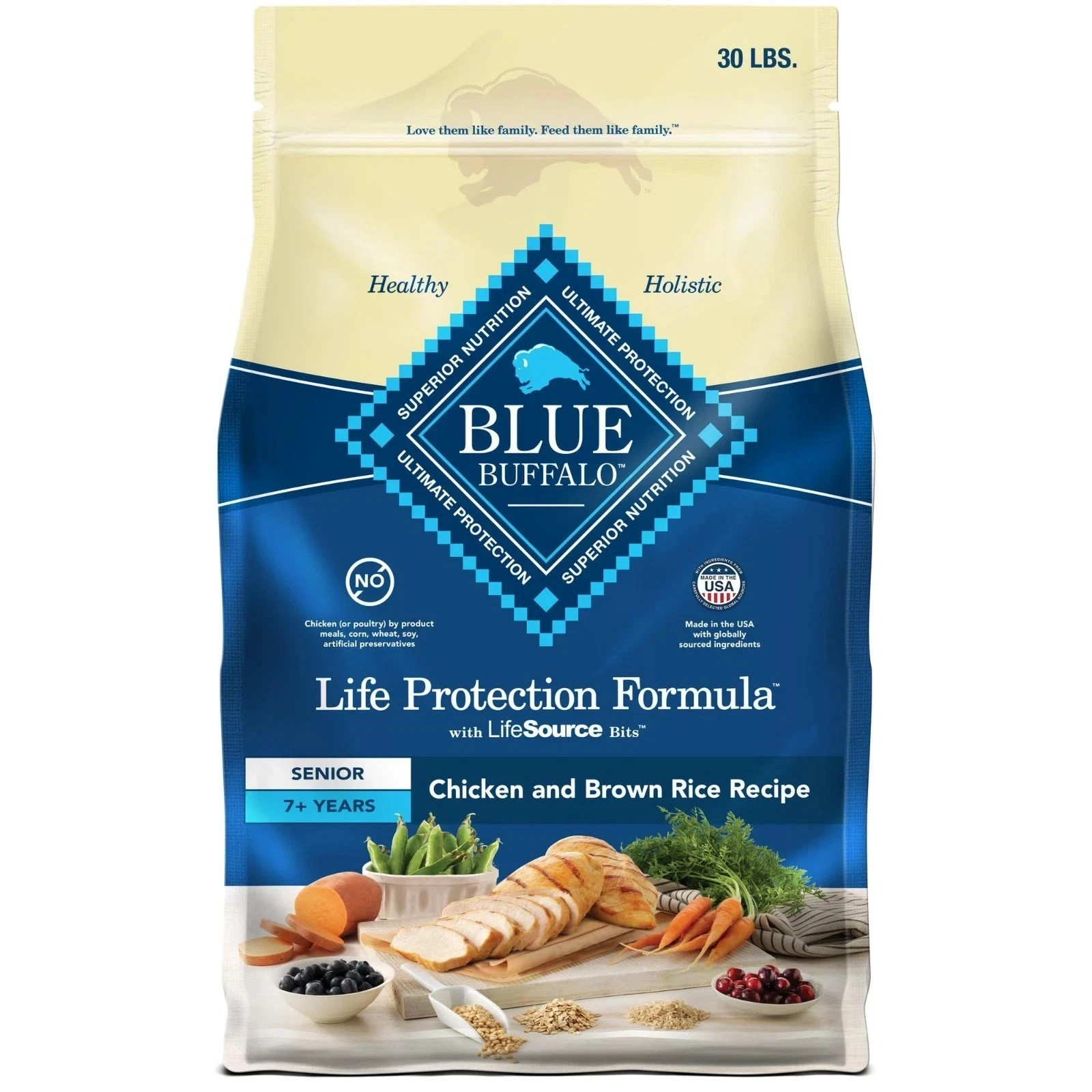 Blue Buffalo Life Protection Formula Senior Dry Dog Food,Chicken&Brown Rice,30lb