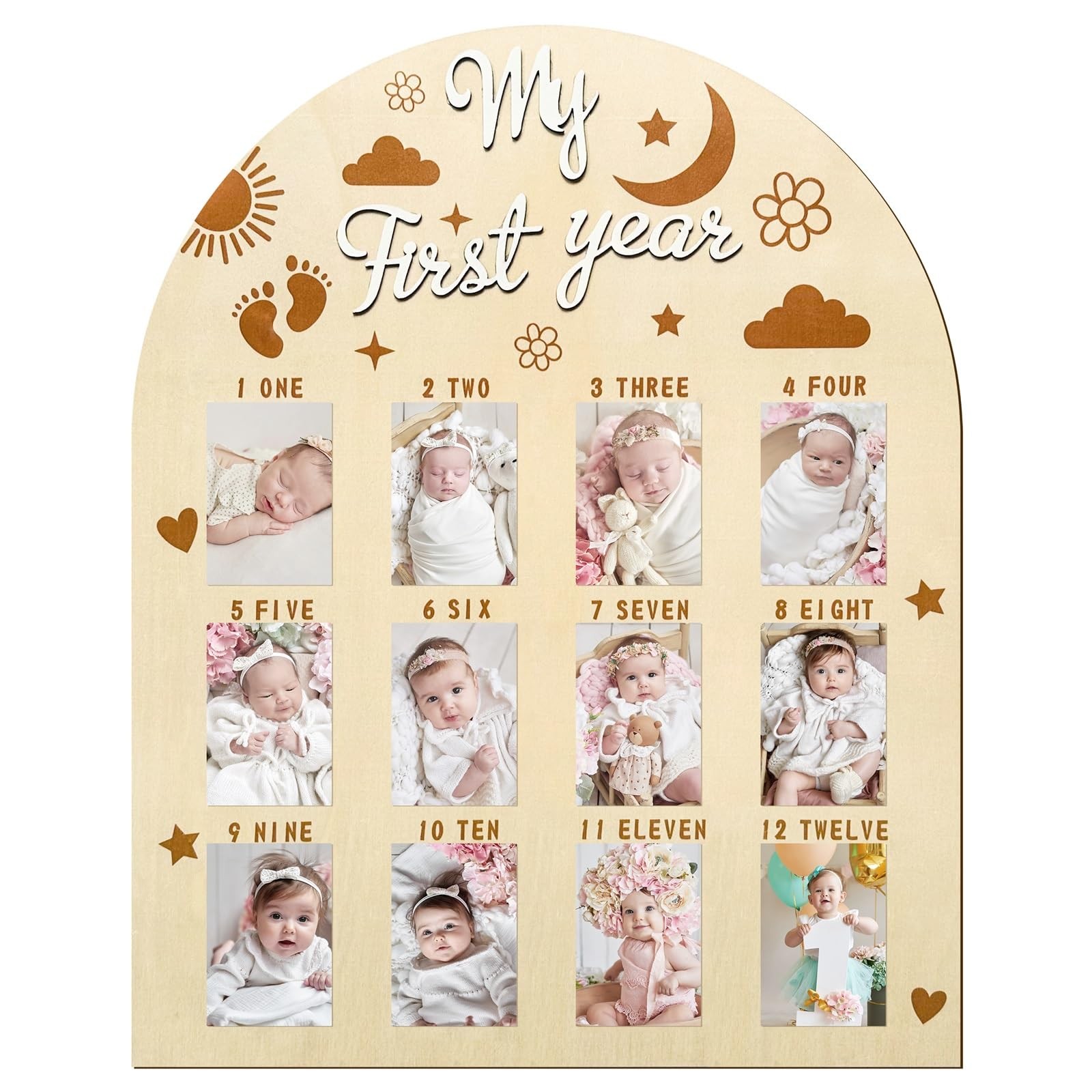 My First Year Photo Display Board Baby First Year Picture Keepsake Frame Arch...